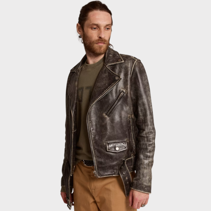 GOLDEN GOOSE Biker Jacket in Distressed Leather