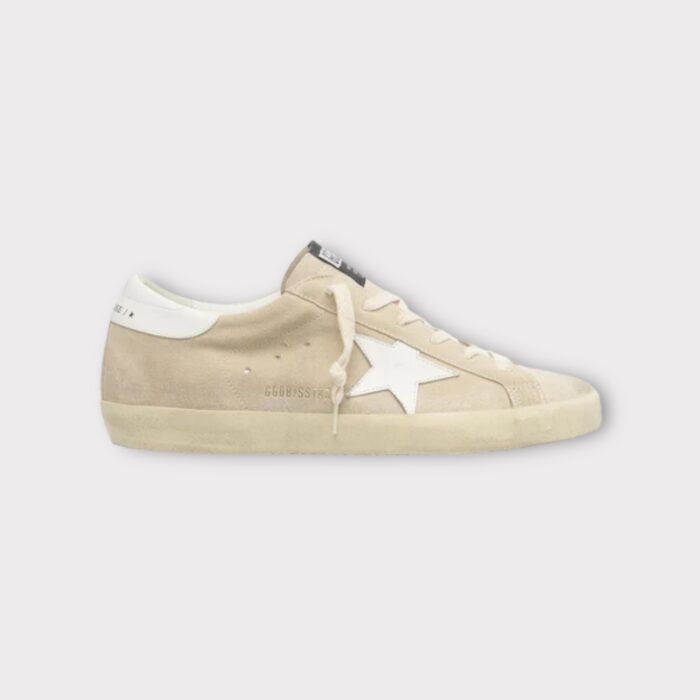 GOLDEN GOOSE Super-Star Sneakers in Beige Suede Upper with White Star and Heel