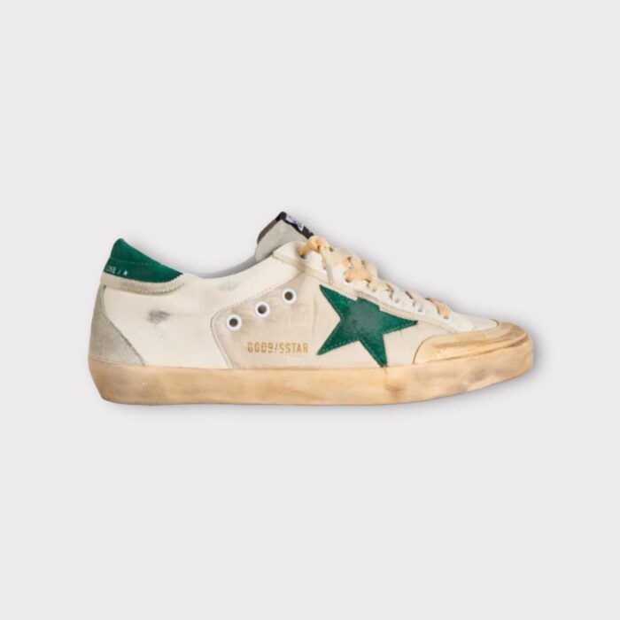 GOLDEN GOOSE Super-Star Penstar in Nylon and Nappa upper With Green Suede Hell and Tab
