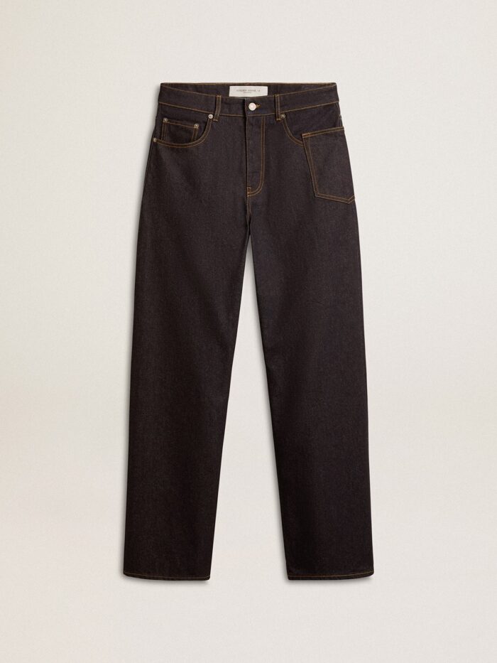 GOLDEN GOOSE Dark Blue Wide Leg Jeans One Wash-Denim - immagine 4