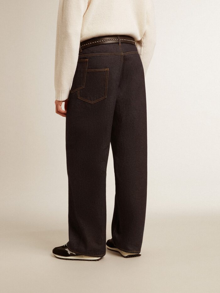 GOLDEN GOOSE Dark Blue Wide Leg Jeans One Wash-Denim - immagine 3