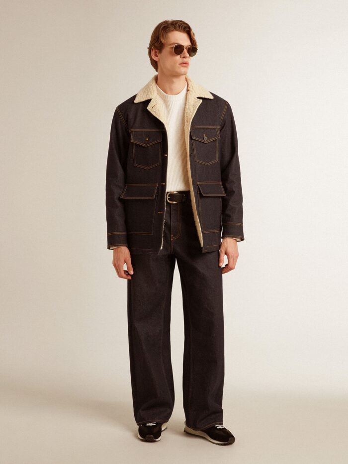 GOLDEN GOOSE Dark Blue Wide Leg Jeans One Wash-Denim