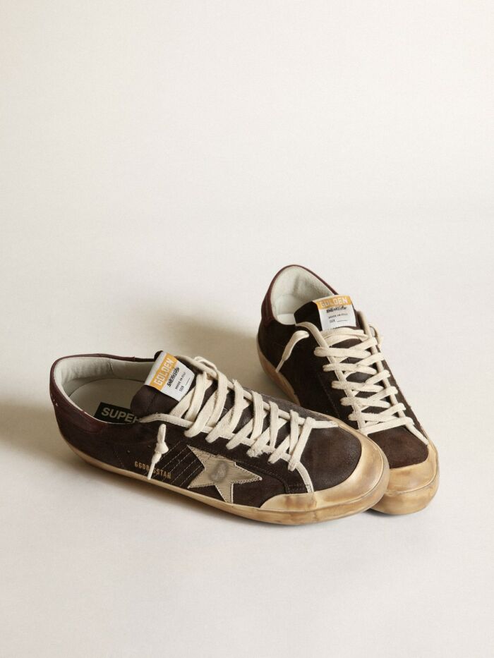 GOLDEN GOOSE Super-Star Penstar Sneakers in Brown Waxed Suede Upper With Platinum Laminated Star - immagine 2