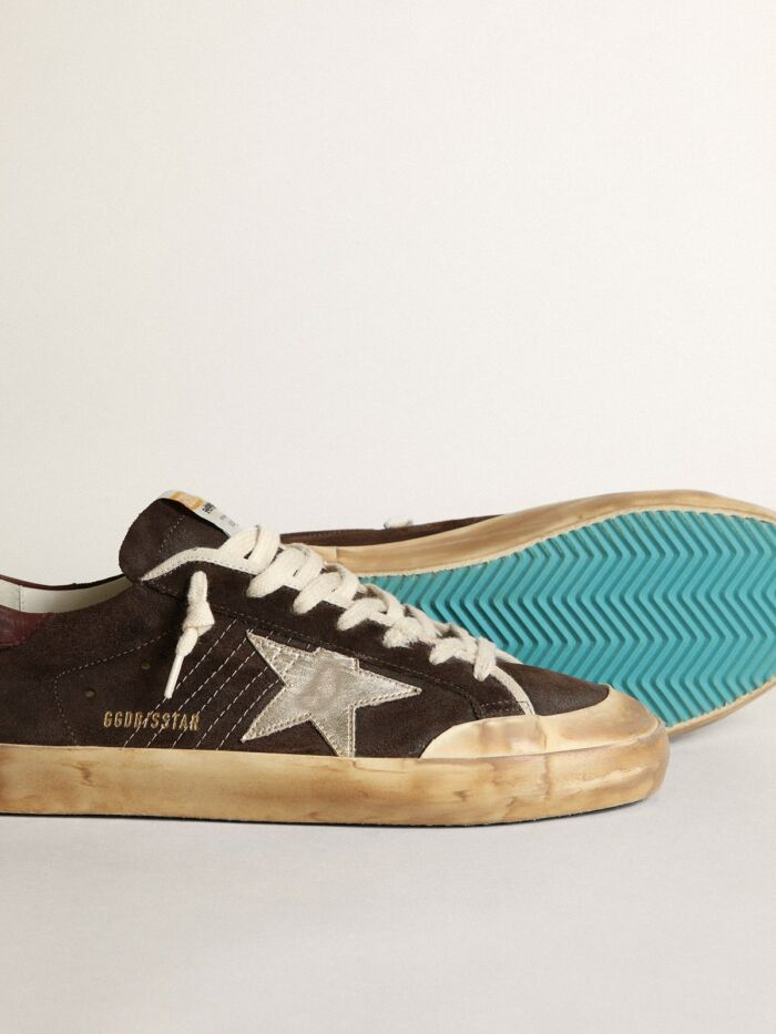 GOLDEN GOOSE Super-Star Penstar Sneakers in Brown Waxed Suede Upper With Platinum Laminated Star - immagine 4