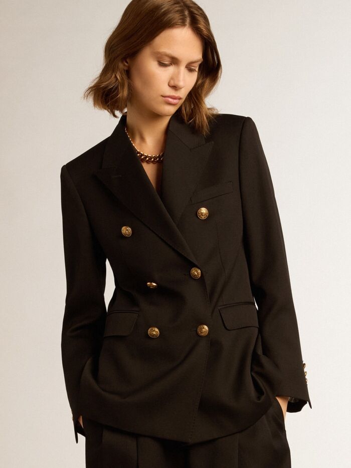 GOLDEN GOOSE W'S Double Breasted Jacket in Light Wool Gabardine - immagine 2