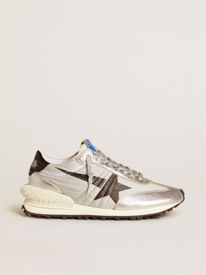 GOLDEN GOOSE Marathon Sneakers with Silver Ripstop Nylon Upper and Black Star