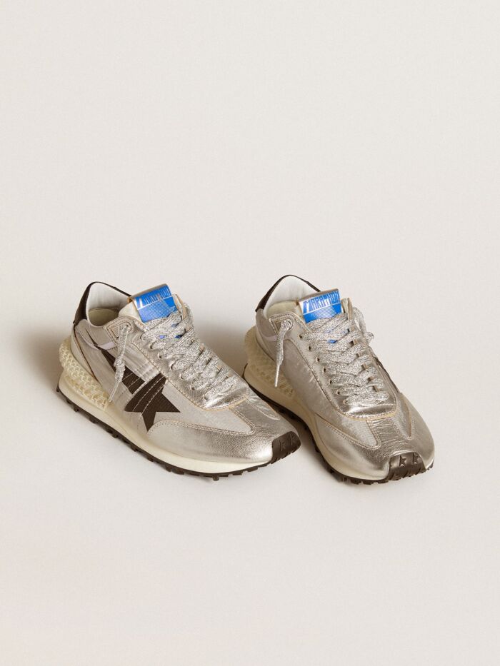 GOLDEN GOOSE Marathon Sneakers with Silver Ripstop Nylon Upper and Black Star - immagine 2
