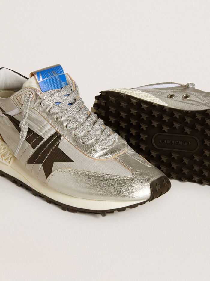 GOLDEN GOOSE Marathon Sneakers with Silver Ripstop Nylon Upper and Black Star - immagine 3